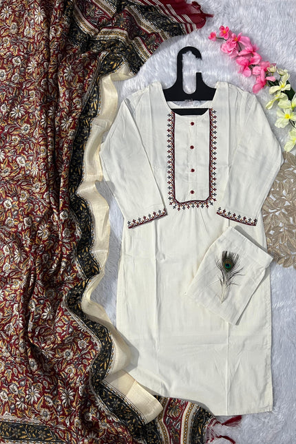 Khadi Cotton  Kurti Pent Dupatta Set SS547