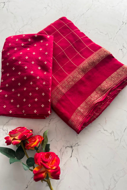 Pure Viscouse Georrgte Weaving Checks saree SS585