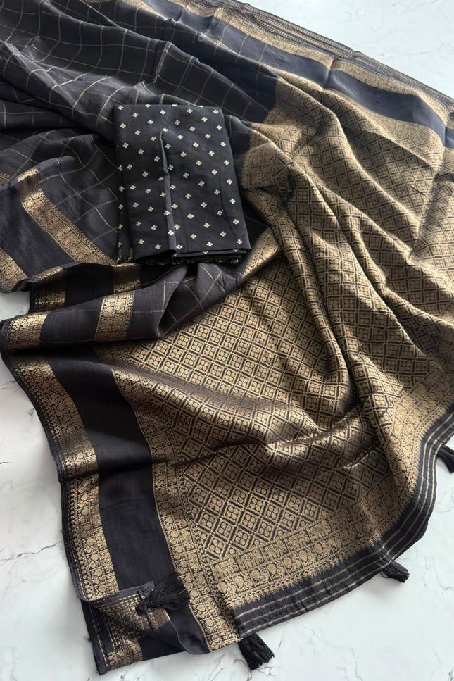 Pure Viscouse Georrgte Weaving Checks saree SS585