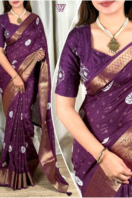 A perfect self weaved printed saree SS588
