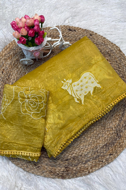 Cow Gold Crush Saree SS593