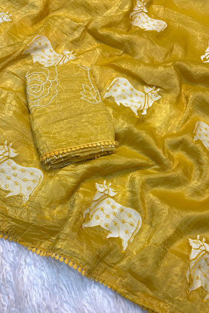 Cow Gold Crush Saree SS593