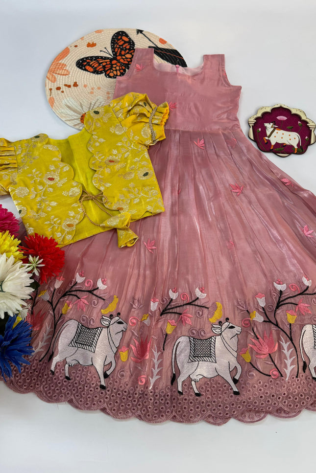 Soft Crush Pichwai kids gown SS592