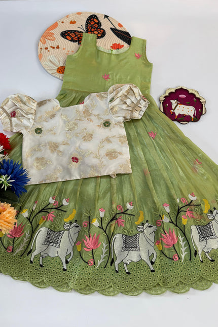 Soft Crush Pichwai kids gown SS592