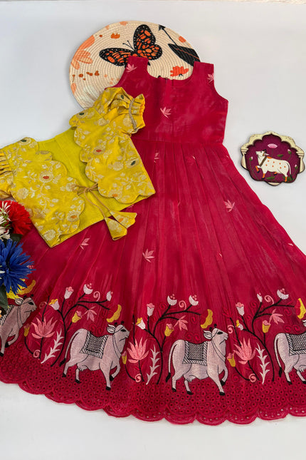 Soft Crush Pichwai kids gown SS592