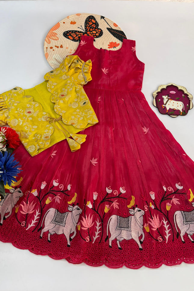 Soft Crush Pichwai kids gown SS592