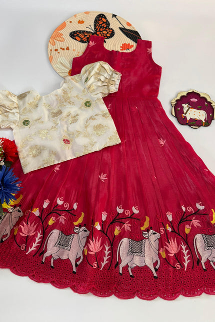 Soft Crush Pichwai kids gown SS592