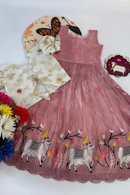 Soft Crush Pichwai kids gown SS592