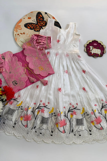 Soft Crush Pichwai kids gown SS592