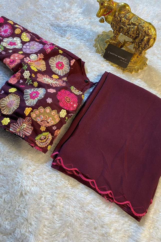 soft Georgette cutt work Archo saree SS600