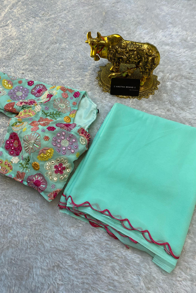 soft Georgette cutt work Archo saree SS600