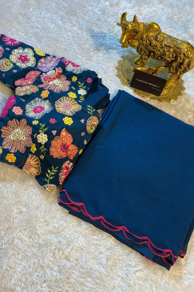 soft Georgette cutt work Archo saree SS600