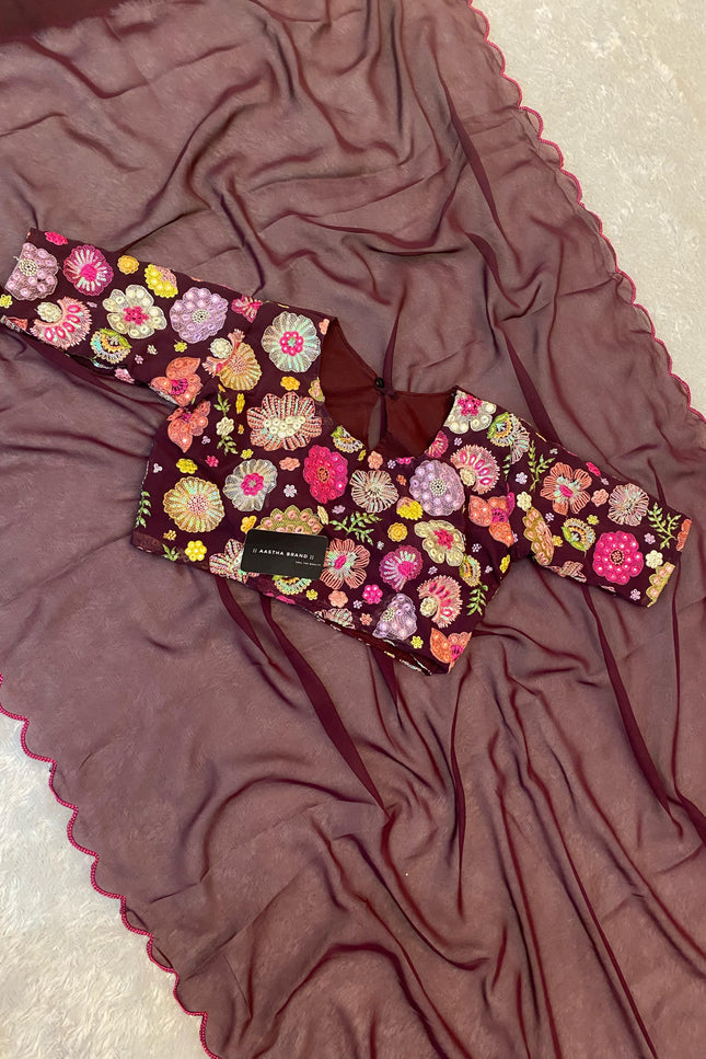 soft Georgette cutt work Archo saree SS600