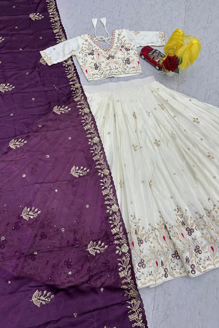 Embroidery Thread and Sequence Work lehanga SS624
