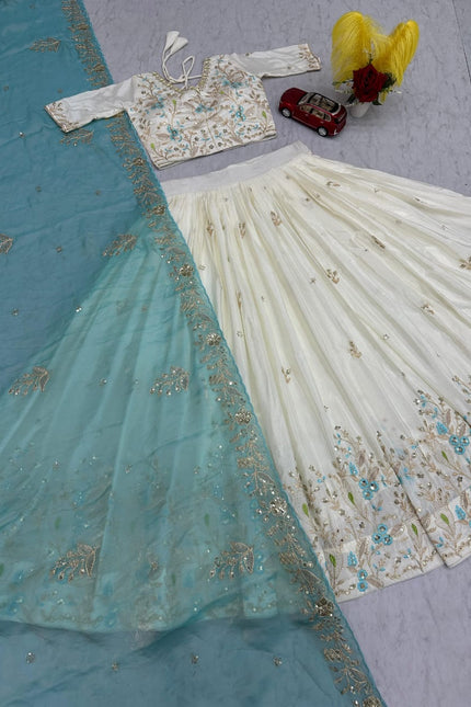 Embroidery Thread and Sequence Work lehanga SS624