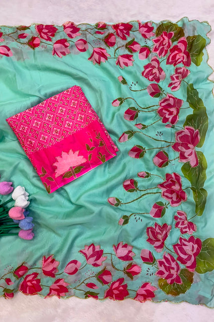 Soft Tebby silk with floral print saree SS635
