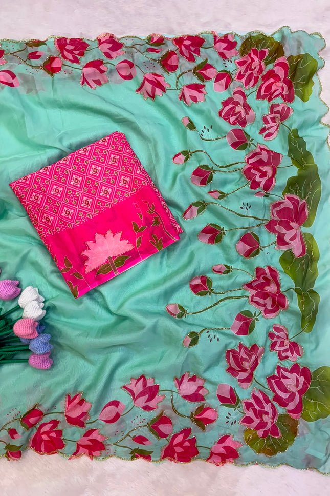 Soft Tebby silk with floral print saree SS635