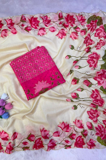 Soft Tebby silk with floral print saree SS635
