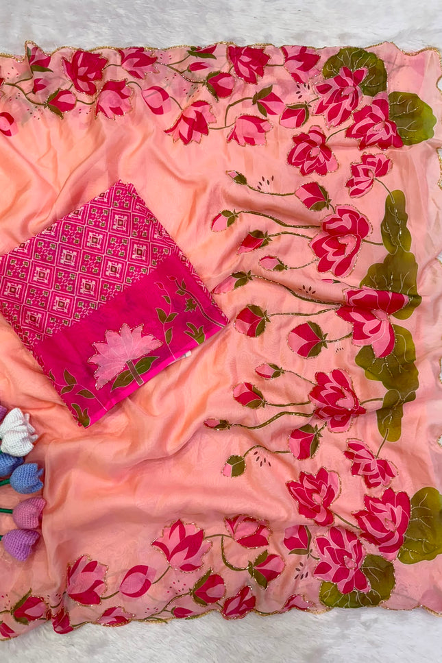 Soft Tebby silk with floral print saree SS635