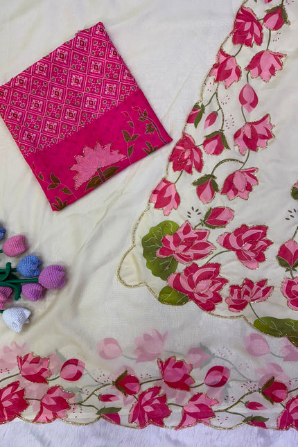 Soft Tebby silk with floral print saree SS635