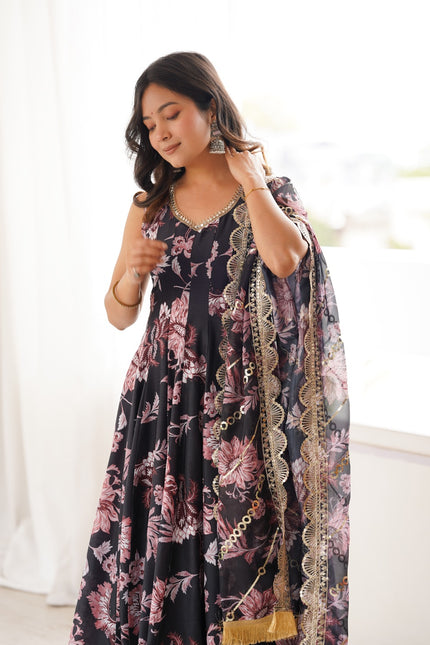Floral Print Straight Kali Cut Anarkali  SS678