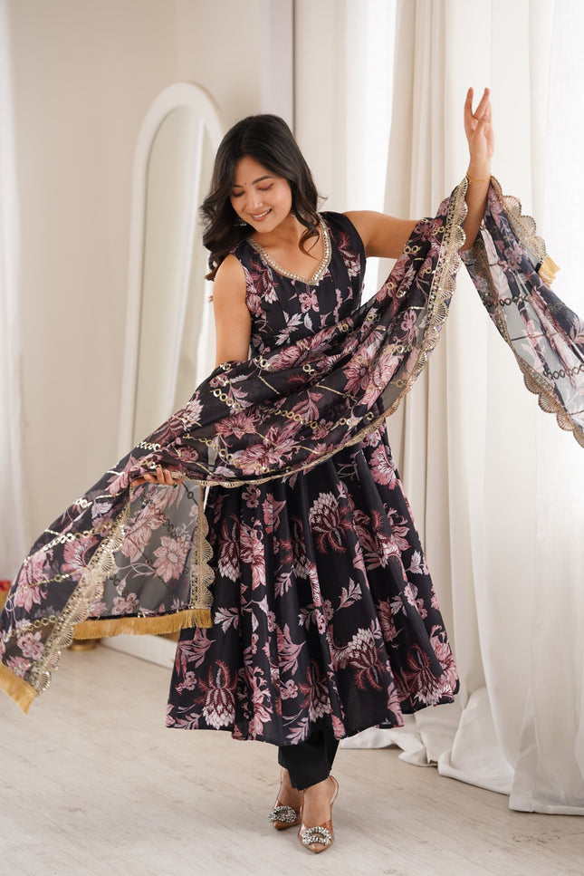Floral Print Straight Kali Cut Anarkali  SS678