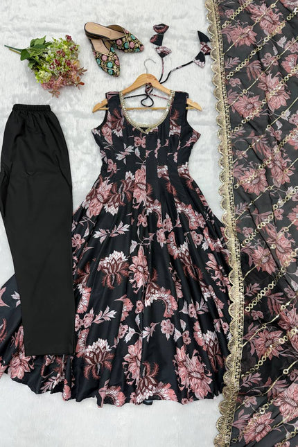 Floral Print Straight Kali Cut Anarkali  SS678