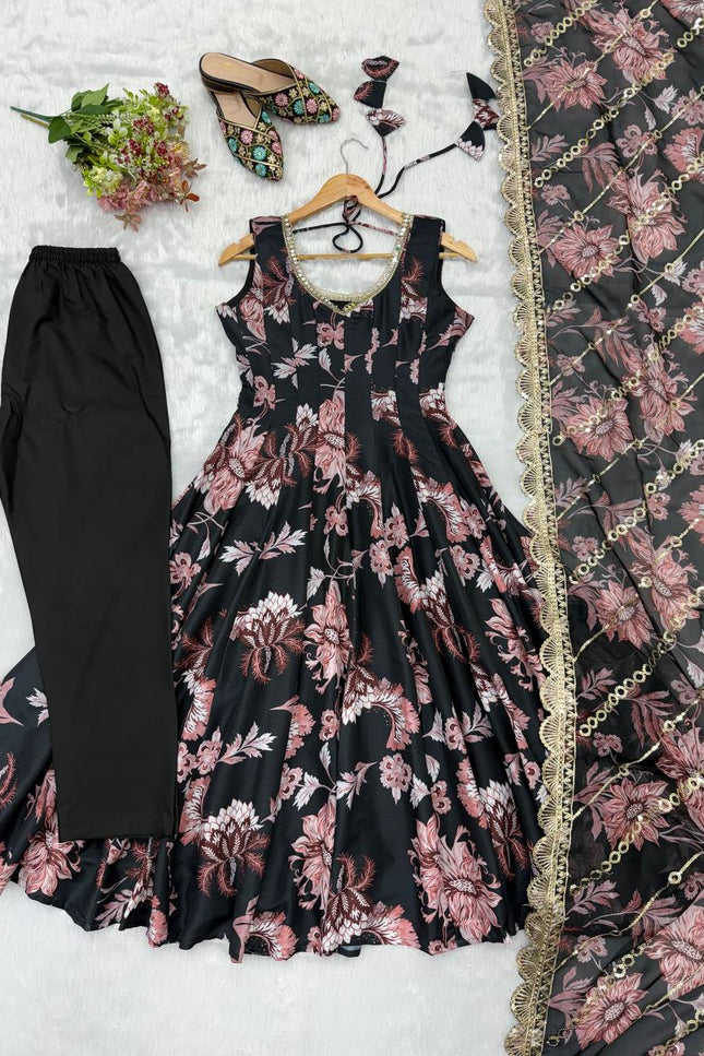 Floral Print Straight Kali Cut Anarkali  SS678