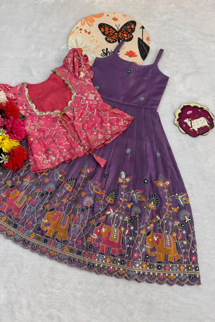 Soft cosmos silk with Elephant Design  Gown SS680