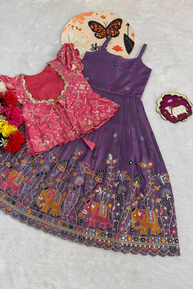 Soft cosmos silk with Elephant Design  Gown SS680