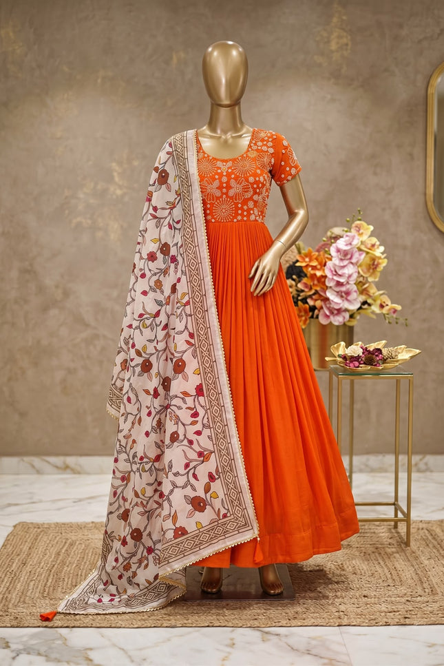 Beautiful Maggam Work Gown With Kalamkari Dupatta SS704