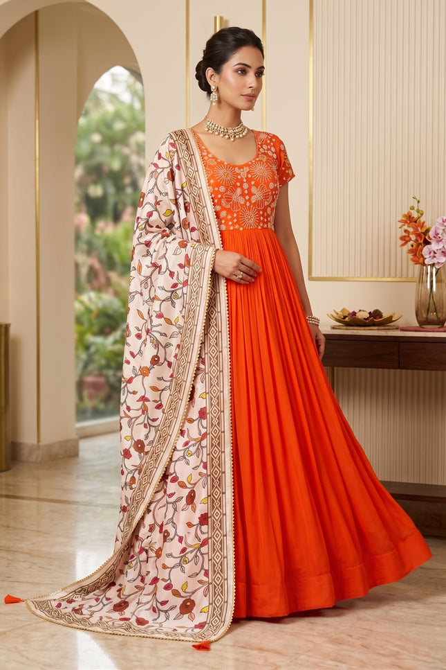 Beautiful Maggam Work Gown With Kalamkari Dupatta SS704