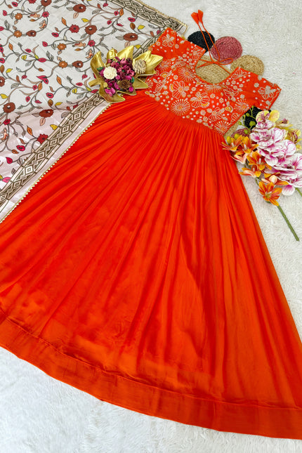 Beautiful Maggam Work Gown With Kalamkari Dupatta SS704