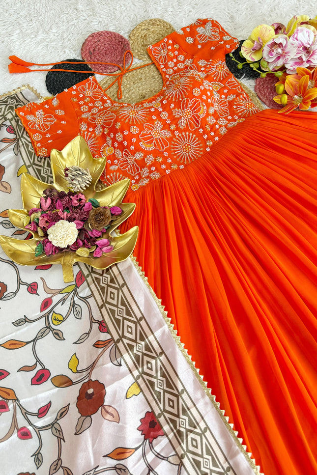 Beautiful Maggam Work Gown With Kalamkari Dupatta SS704