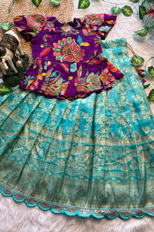Beautiful kids Pattu pavadai & Sattai Set SS716