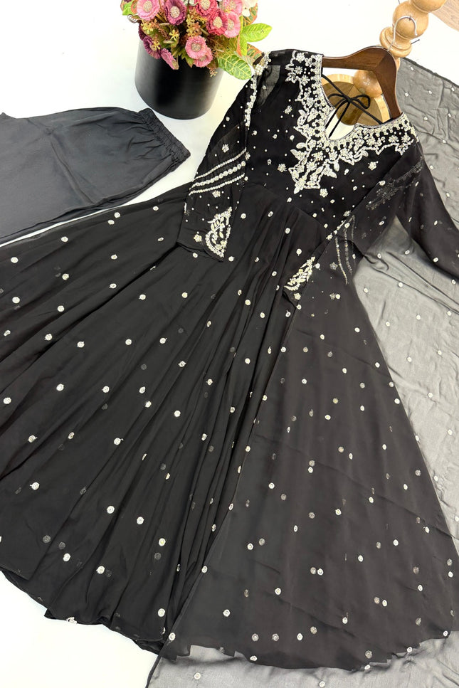 Faux Georgette With Embroidery Gown Set SS722