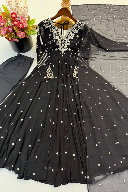Faux Georgette With Embroidery Gown Set SS722