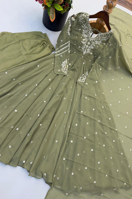 Faux Georgette With Embroidery Gown Set SS722