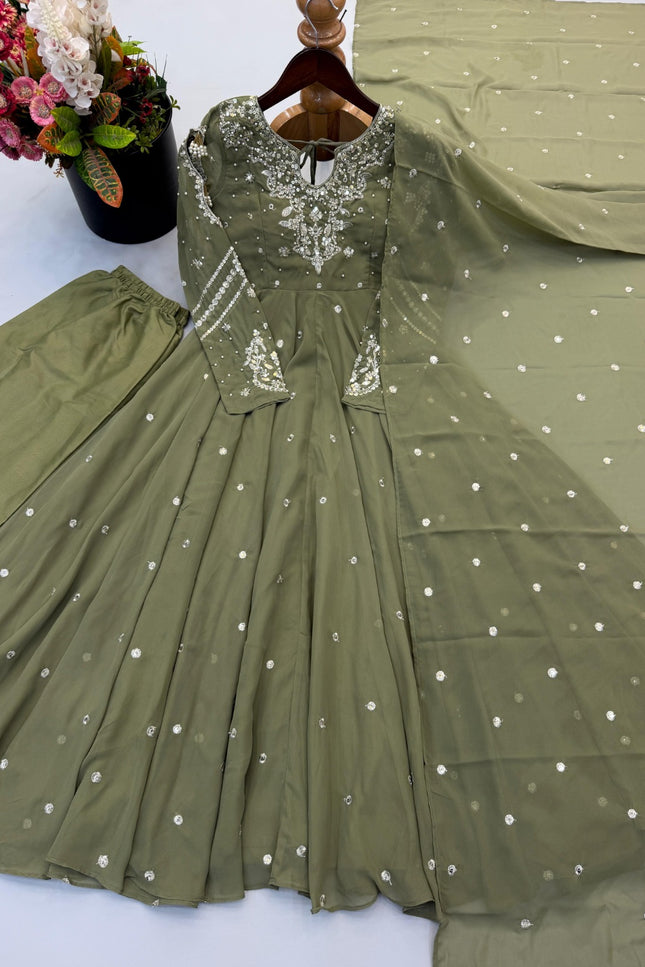 Faux Georgette With Embroidery Gown Set SS722