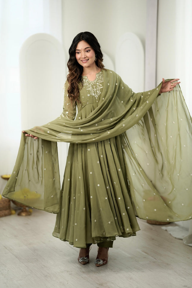 Faux Georgette With Embroidery Gown Set SS722