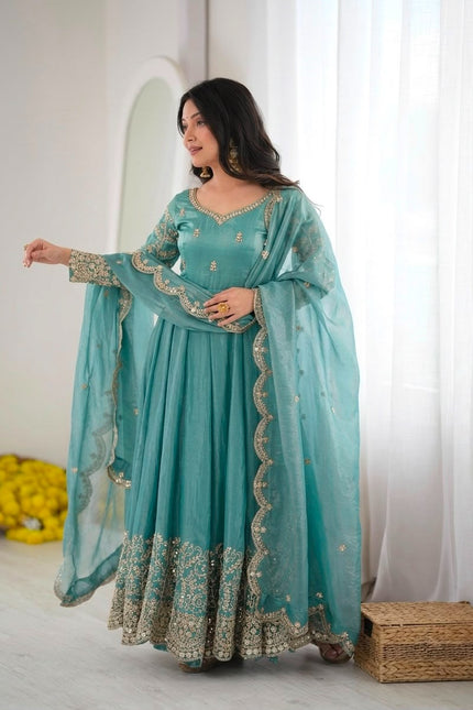 Embroidery Codding And Sequence Work Gown SS735
