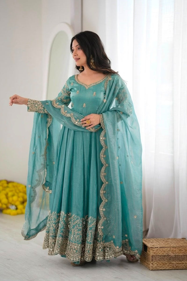 Embroidery Codding And Sequence Work Gown SS735