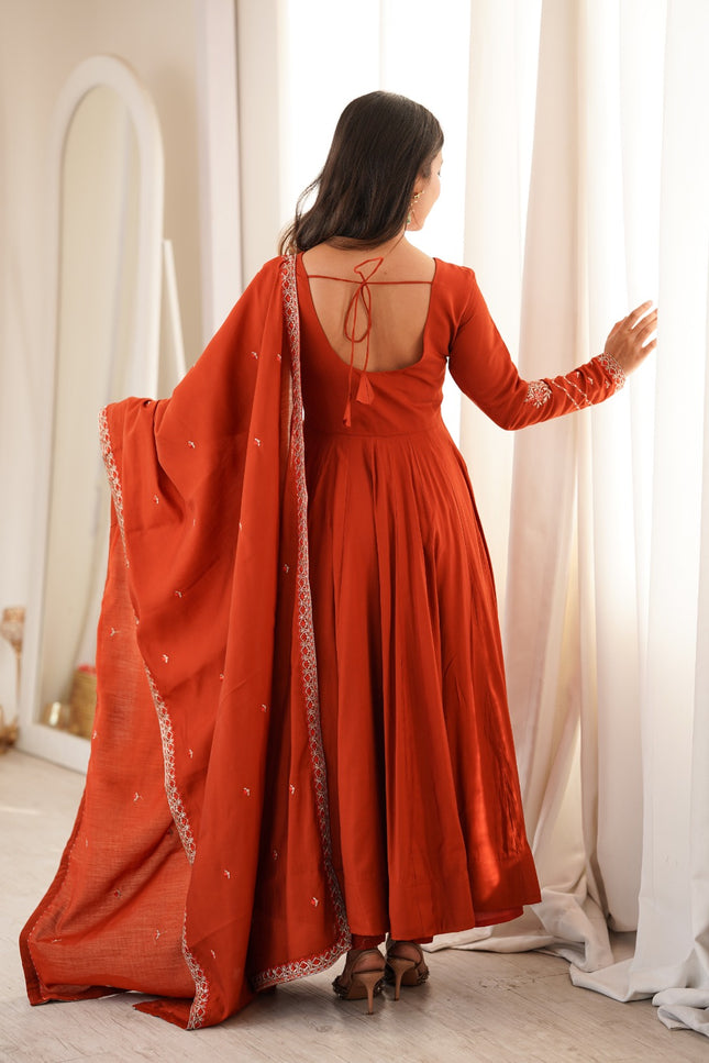 Pure Roman Chanderi Anarkali Set SS757