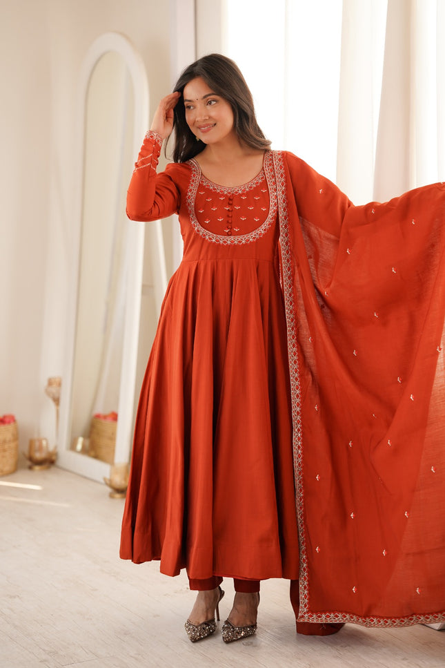 Pure Roman Chanderi Anarkali Set SS757