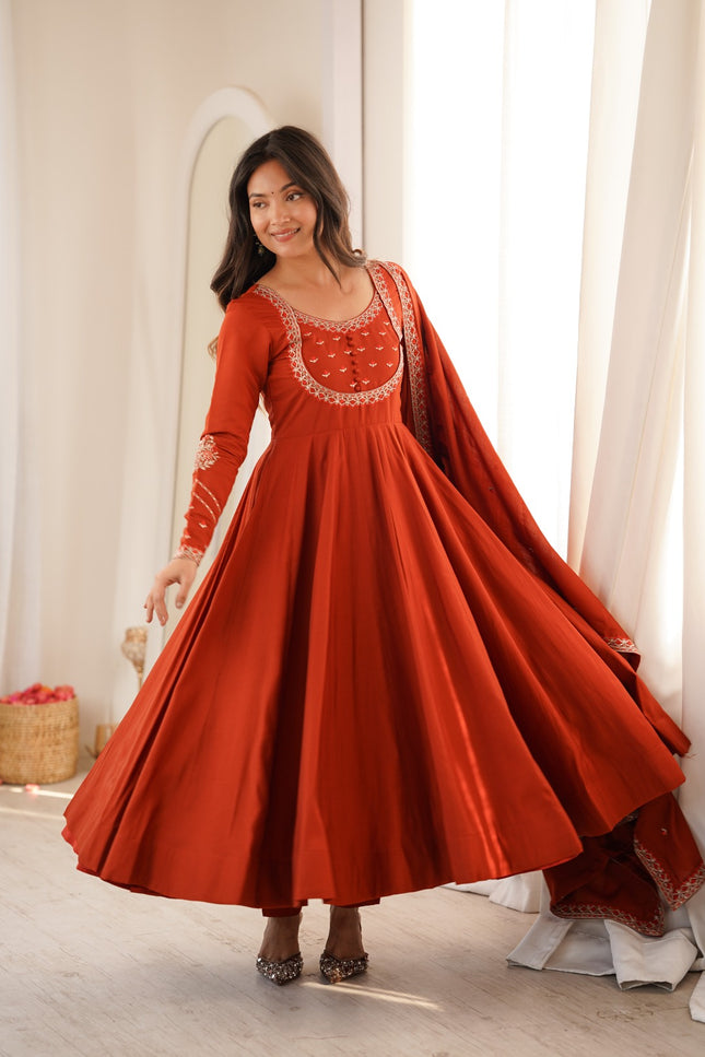 Pure Roman Chanderi Anarkali Set SS757
