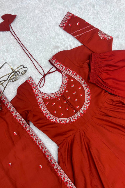 Pure Roman Chanderi Anarkali Set SS757