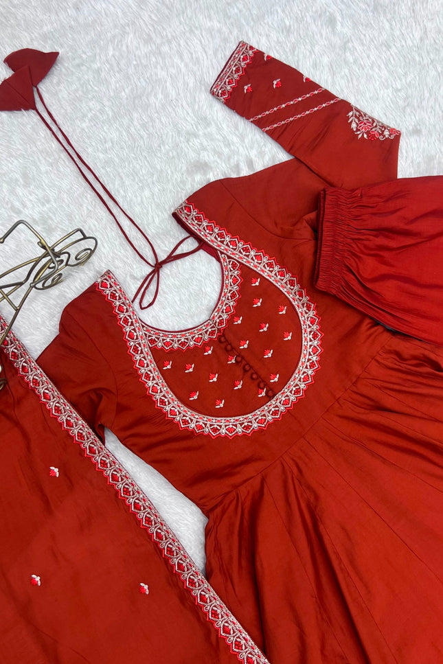 Pure Roman Chanderi Anarkali Set SS757