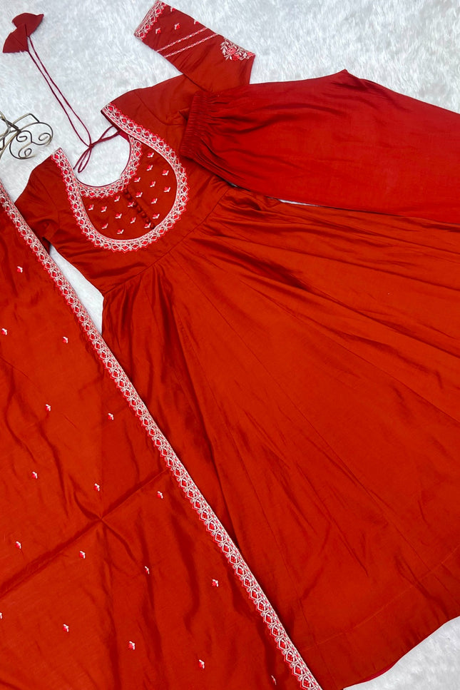 Pure Roman Chanderi Anarkali Set SS757