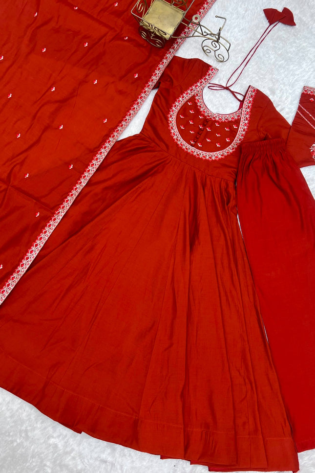 Pure Roman Chanderi Anarkali Set SS757
