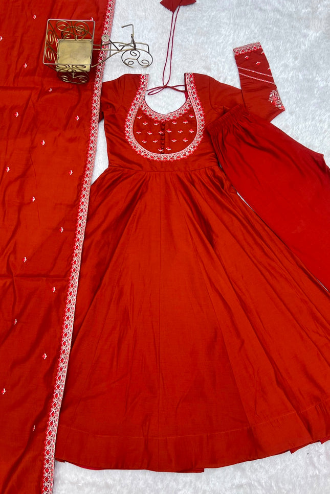 Pure Roman Chanderi Anarkali Set SS757